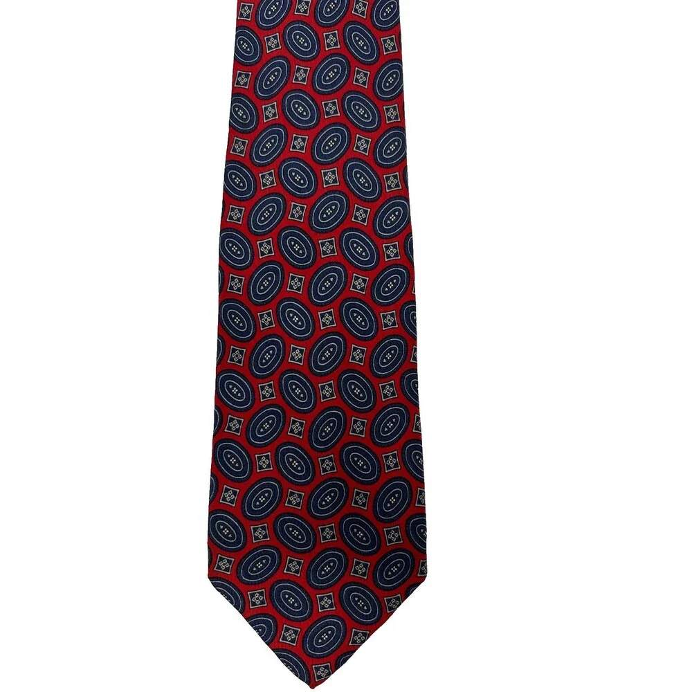 Robert Talbott Nordstrom Tie Red Navy Geometric Silk Hand Sewn  63.25